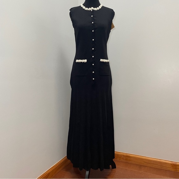 NEW! SANDRO- MAXI DRESS WITH CROCHET DETAILING Black White Size Small Summer - Picture 5 of 14